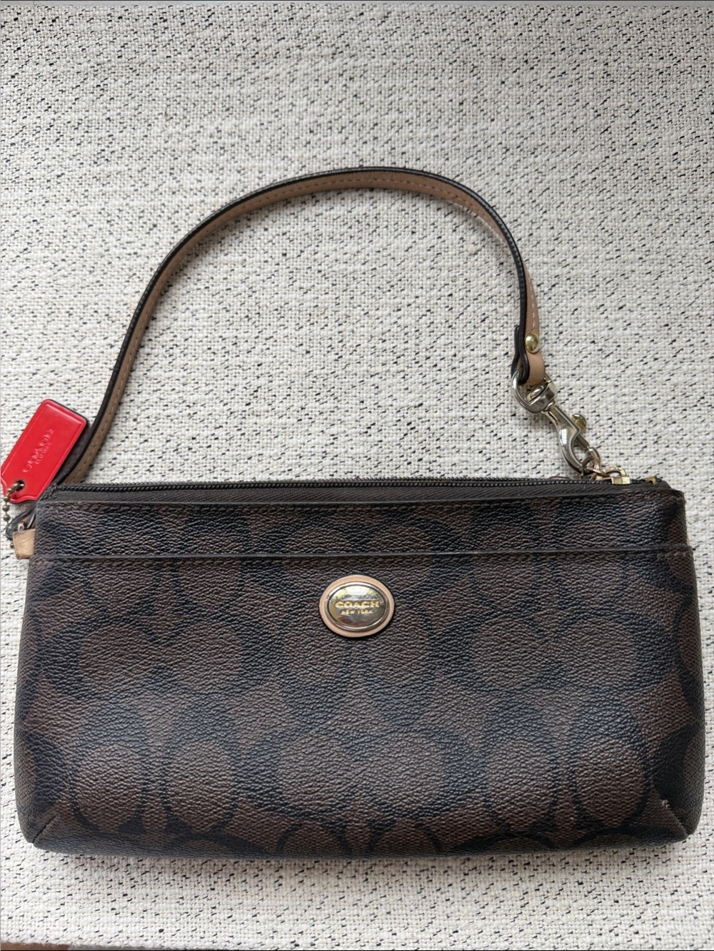Coach Signature Canvas Wristlet in Brown and Dark Brown